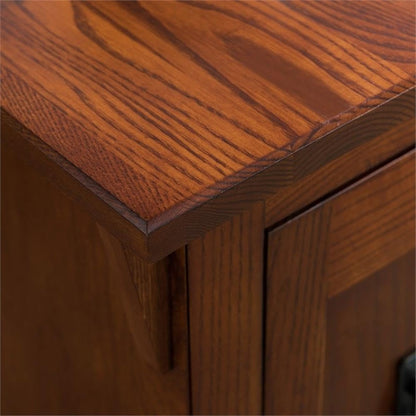 MAKLAINE Mission Cabinet Wood End Table, 24" H x 15" W x 24" D, Solid Ash Top with Oak Veneers, Hand Applied Russet Brown Finish, Concealed Storage Cabinet with Shelf, Living Room Furniture