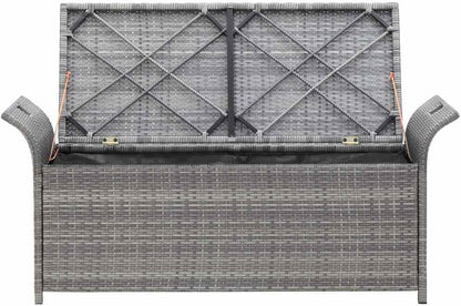 Poly Rattan Patio Storage Bench with Cushion, 54.3" Waterproof PE Outdoor Bench with Large Storage Space and Removable Polyester Cover, Gray