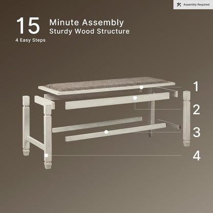 Signature Design by Ashley Bolanburg Double Upholstered Bench, Counter Height, Whitewash