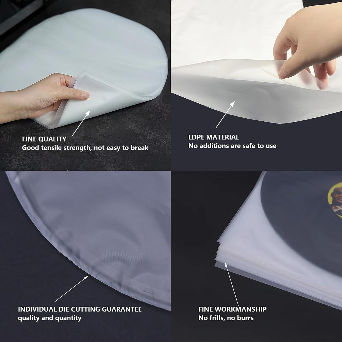100PCS LP 12 Inch Vinyl Record Inner Sleeves Anti Static Round Bottom Protective Sleeves for Vinyl Record Album Storage(12inch, 100pcs)