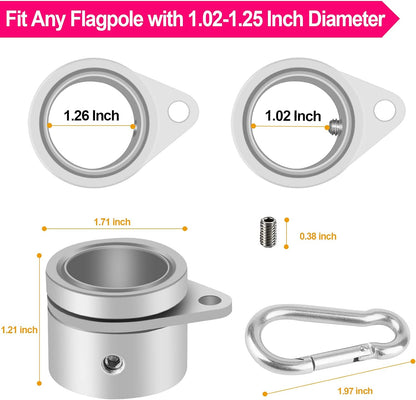 1.25" Flag Pole Rings, 2 Pcs Anti Wrap Flag Pole Clips Swivels, 360° Rotating Flagpole Mounting Rings, Aluminum Alloy Spinning Flag Pole Kit Parts for 1.02-1.25" Diameter (1.25 Inch, Silver)