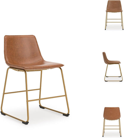 Signature Design by Ashley Crandox Dining Chairs Set of 2, Mid Century Modern Bucket Seat, Faux Leather Upholstery with Gold Legs, Casual Seating for Kitchen and Dining Rooms, Light Brown