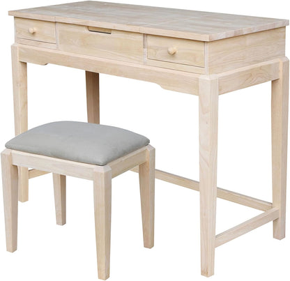 Solid Wood Vanity Table With Bench, Unfinished