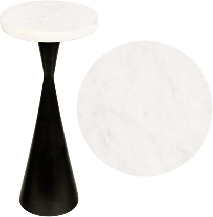 Eyely DNE4003B Liv 22" Designer Metal Drink Table and Decorative End Table w/White Marble Round Top and Cone Pedestal Base for Living Room, Bedroom, Antique Black