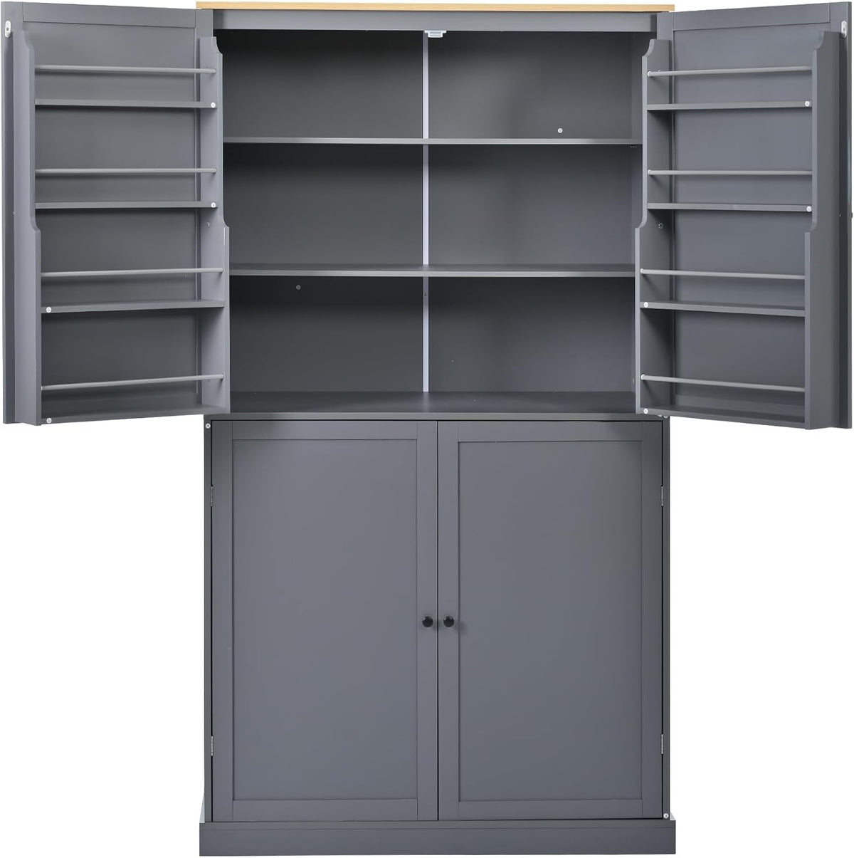 71" Tall Kitchen Pantry Storage Cabinet with 4 Doors, Freestanding Wooden Cupboard with 2 Drawers, 2 Adjustable Shelves and Cabinet Door Organizers for Kitchen, Dining Room, Grey