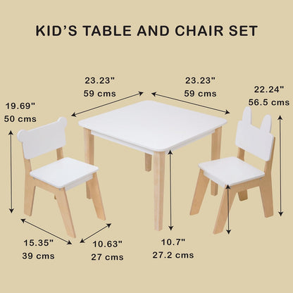 Mentari Toys - Kid’s Table and Chair Set - Wooden Easy Clean Table and 2 Animal Themed Chairs - Children’s Playroom, Classroom Furniture - Sturdy Set for Play and Learning - Age 3+