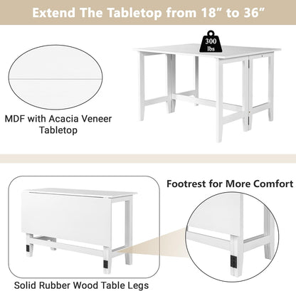 GDFStudio Marford 47" Extendable Dining Table, Modern Rectangular Kitchen Dinner Table for 4 with Drop Leaf, Wooden Dining Furniture for Kitchen Office Conference Room, Console Dining Table, White