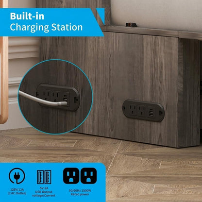 Mjkone Queen Murphy Bed, Cabinet Beds Queen Size with Tri-Fold Mattress Included, Charging Station, Hidden Storage Drawers, Space Saving Murphy Chest Beds, Cabinet Guest Wall Bed for Apartment, Grey
