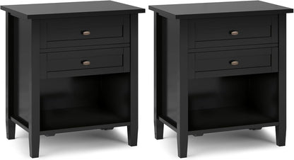 SIMPLIHOME Warm Shaker Solid Wood 24 inch Wide Transitional-Style Bedside Nightstand Tables in Black for the Living Room and Bedroom (Set of 2)