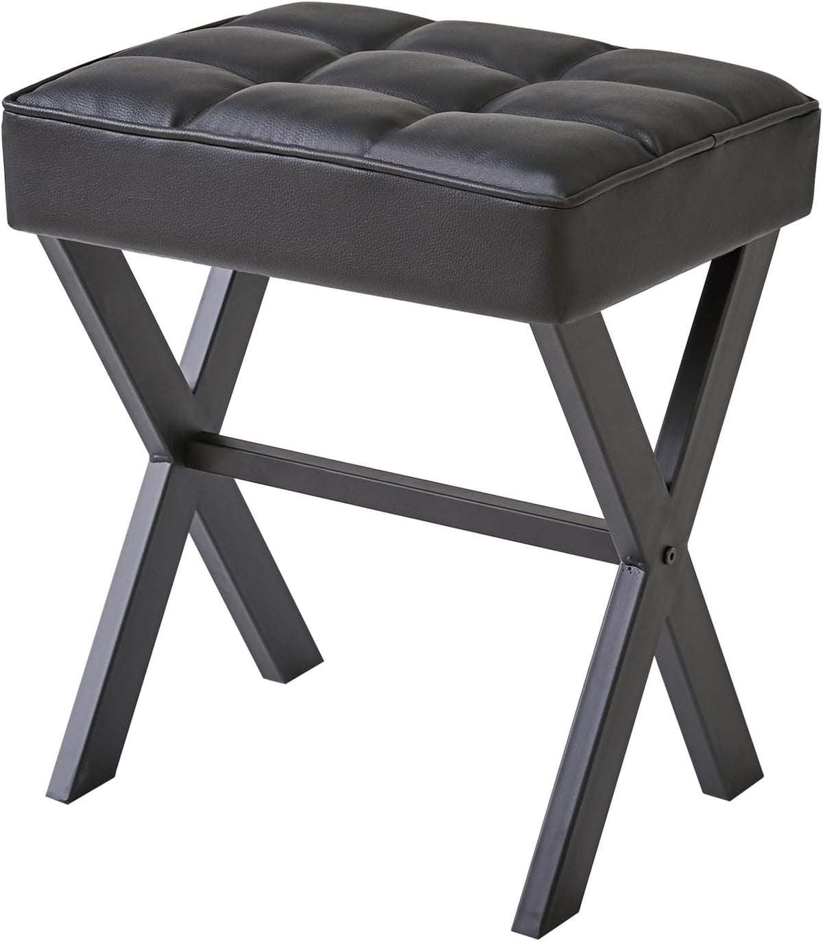 IBUYKE Square Makeup Stool with X-Leg, PU Vanity Chair, Black LG-71B | Footrest Ottoman Seat Multi-Use Small Side Table Bedroom Living Room
