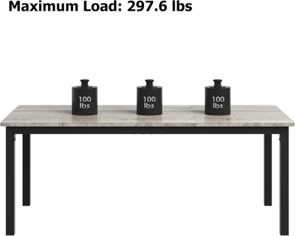 71" Large Industrial Dining Table, Rectangular Wooden Table with Sturdy Metal Legs & Rounded Edges, Kitchen, Living Room or Writing Desk,1.8m(Grey & Black Leg)