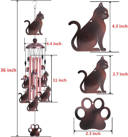 Cats Wind Chimes Outdoor/Indoor Decor - 36 Inch Metal Musical Wind Bells, Mobile Romantic Kitten Wind Catcher, Outdoor Cats Wind Chimes Gifts for Mom, Home, Balcony, Trees, Festival Garden Decoration