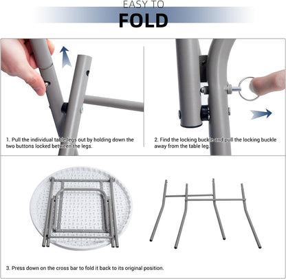 Byliable 32in Cocktail Folding Table, Round High Top Bar Table, White | Portable Foldable Design with Removable Legs, Two Folding Methods, HDPE Tabletop, Indoor Outdoor for Parties, Patio, Events