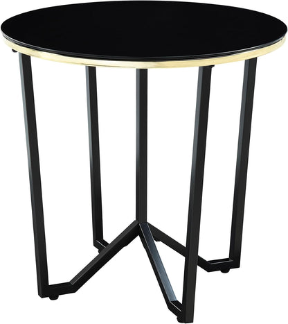 3pc Round Coffee and End Tables Set Black Tempered Glass Top Metal Frame | Includes 1 cocktail table and 2 end tables with black tempered glass tops