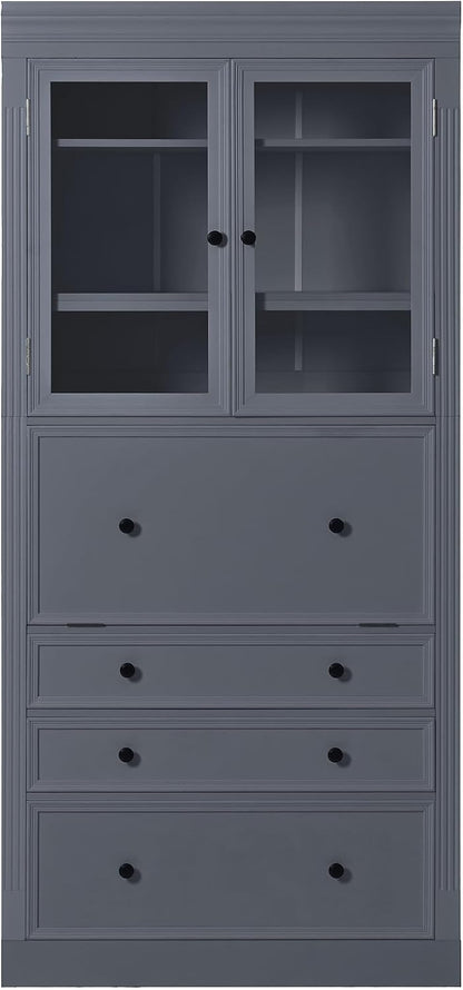 JIJIWANG 78" Tall Freestanding Kitchen Pantry Storage Cabinet,Multifunctional Cupboard with 3 Drawers,Adjustable Shelves and Power Outlet for Office, Kitchen,Dining Room,Grey