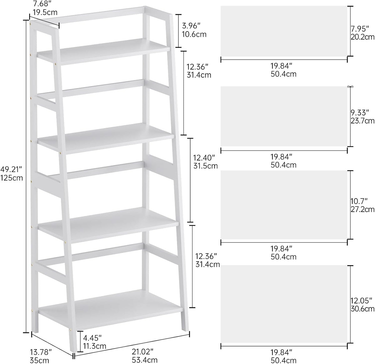 HITNET Ladder Shelf, 4 Tier Bookshelf, Floor Standing Bathroom Storage Rack with Bamboo Frame, Home Office Open Display Bookcase, White