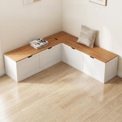L Shape Kitchen Breakfast Nook Bench, Kitchen Corner Nook Bench Seating with Hidden Storage, Corner Dining Bench for Entryway. (White + Yellow)