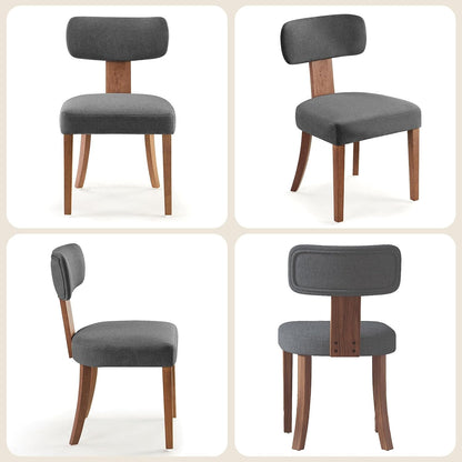 LUXOAK Mid Century Modern Dining Chairs Set of 2, Linen Upholstered Kitchen Chairs with Curved Backrest & Adjustable Legs for Living Room/Bedroom/Lounge, Easy to Install, Grey Linen