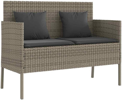 Gray Poly Rattan Outdoor Storage Bench with Cushion, Patio Seating with Waterproof Storage Bag for Cushions and Towels