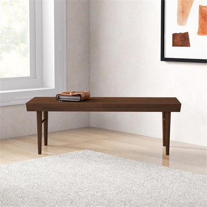 Pemberly Row 47" Mid Century Modern Rectangle Felicity Brown Teak Wood Bench Seat for Living Room, Dining Room, Bedroom, Entrance, Hallway, in Walnut Finish