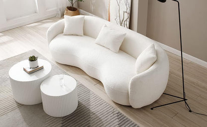 42.52'' White Round Nesting Coffee Table Set of 2 Modern Drum Side End Table for Living Room, Contemporary Wood Circle Embossed Design, No Assembly, White