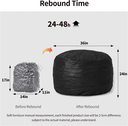 3 Feet Bean Bag Chair, Memory Foam Filled, Removable Cover, Bean Bag Chairs for Adults and Teens, Grey