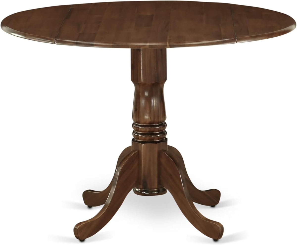 East West Furniture DLT-AWA-TP Dublin Dining Room Table - a Round Solid Wood Table Top with Dropleaf & Pedestal Base, 42x42 Inch, Walnut