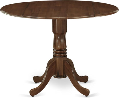 East West Furniture DLT-AWA-TP Dublin Dining Room Table - a Round Solid Wood Table Top with Dropleaf & Pedestal Base, 42x42 Inch, Walnut