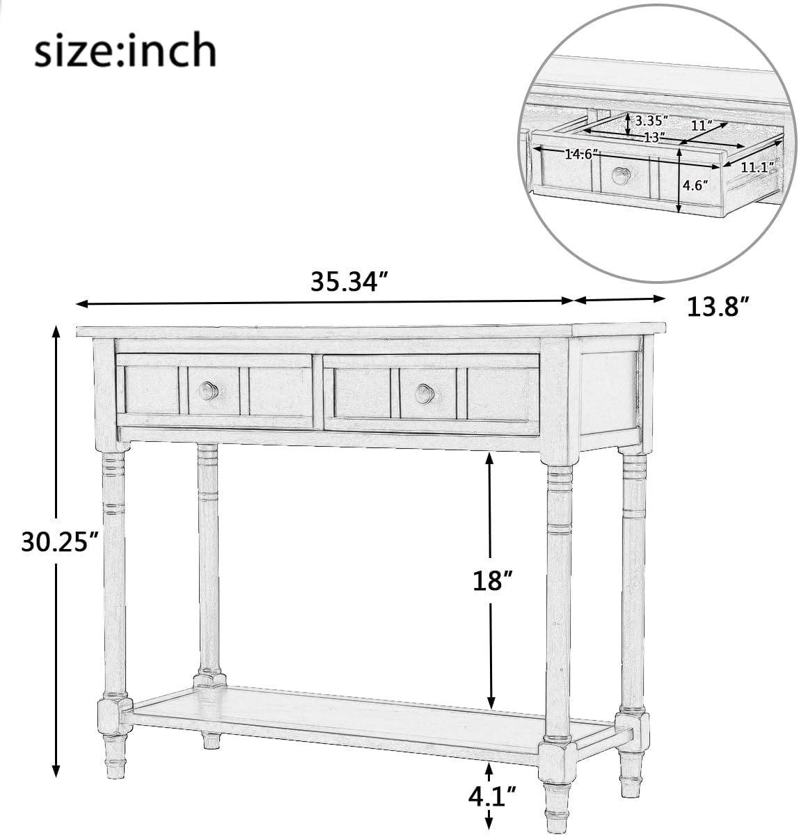 Knocbel Antique Entry Console Table with 2 Drawers & Bottom Open Shelf, Wood Sofa Tables for Entryway Hallway Living Room, 35.34" W x 13.8" D x 30.25" H, Black