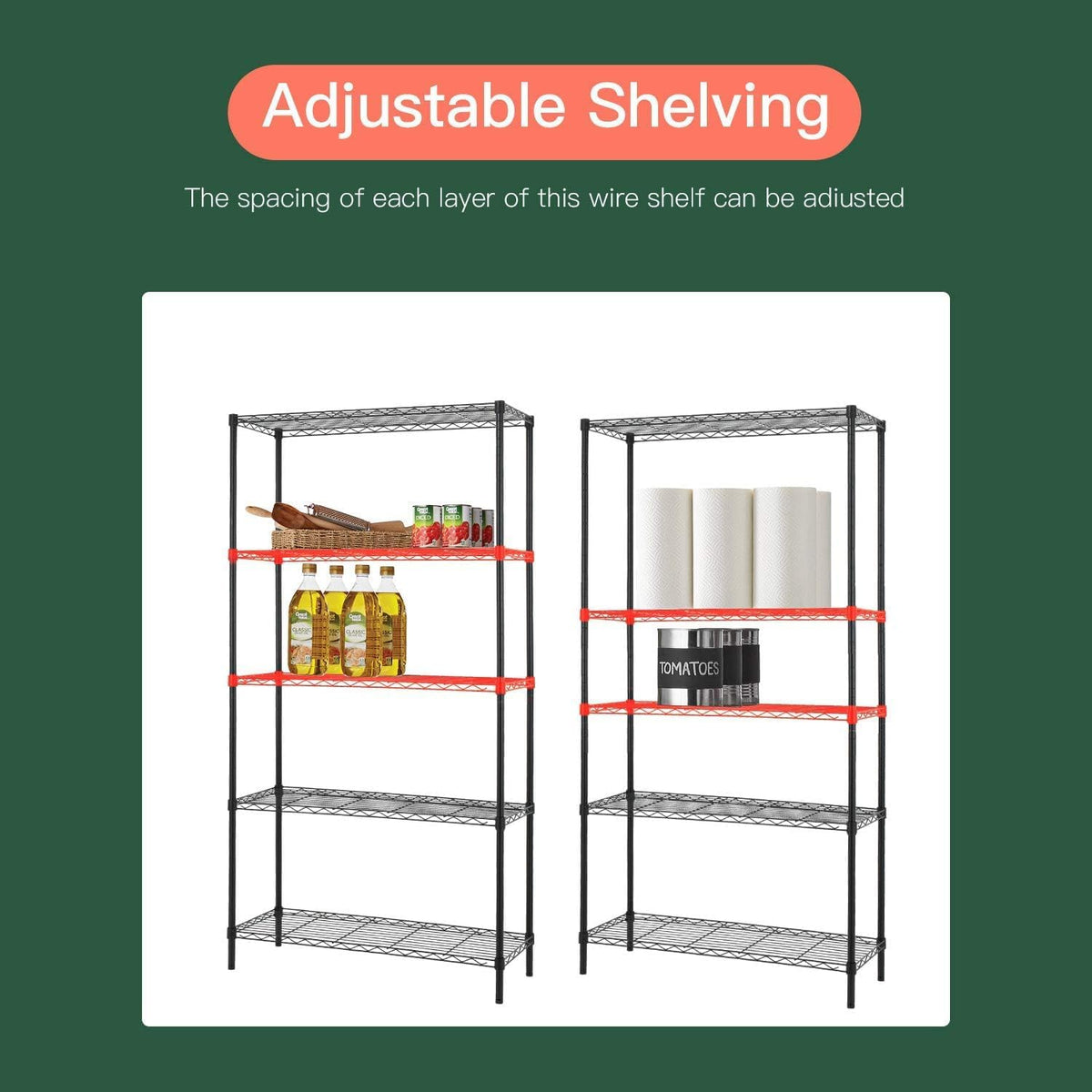 FDW 14" D×36" W×72" H Wire Shelving Unit Commercial Metal Shelf with 5 Tier Adjustable Layer Rack Strong Steel for Restaurant Garage Pantry Kitchen Garage，Black
