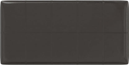 SIMPLIHOME Dover 36" Wide Vegan Leather Storage Ottoman in Tanners Brown | Contemporary ottoman with lift-top and safety hinges; upholstered rectangle storage bench for living room and entryway.