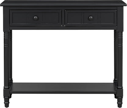 Knocbel Antique Entry Console Table with 2 Drawers & Bottom Open Shelf, Wood Sofa Tables for Entryway Hallway Living Room, 35.34" W x 13.8" D x 30.25" H, Black