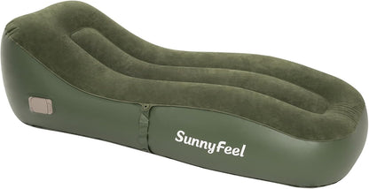 SUNNYFEEL Inflatable Lounger Couch with Built-in Pump, Heavy Duty PVC Flocked Inflatable Sofa Chair for Adults, Portable Air Lounger for Camping, Beach, Home & Outdoor, Army Green