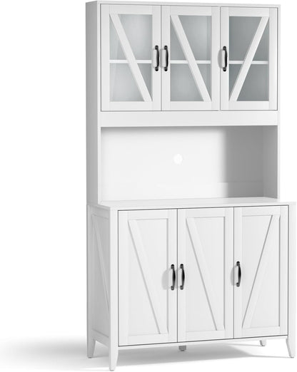 VOWNER Kitchen Pantry Storage Cabinet, Tall Kitchen Cabinets with 6 Doors, Freestanding Storage Cabinet with Adjustable Shelves for Kitchen, Dining Room, White