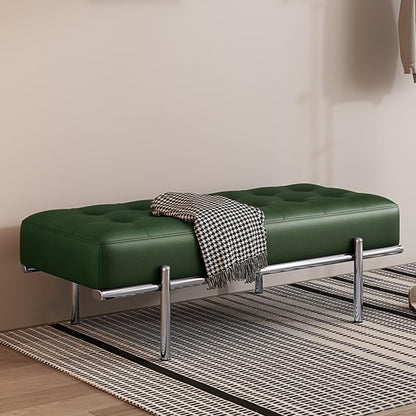 Modern Bed End Stool Shoe-Changing Bench Stainless Steel Long Leather Minimalist Bedside Entryway(Brown,Medium)