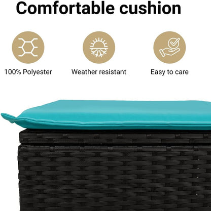 vidaXL Patio Stool with Cushion, Outdoor Wicker Ottoman, Outdoor Seating Furniture for Patio Backyard Garden, Garden Stool, Black Poly Rattan