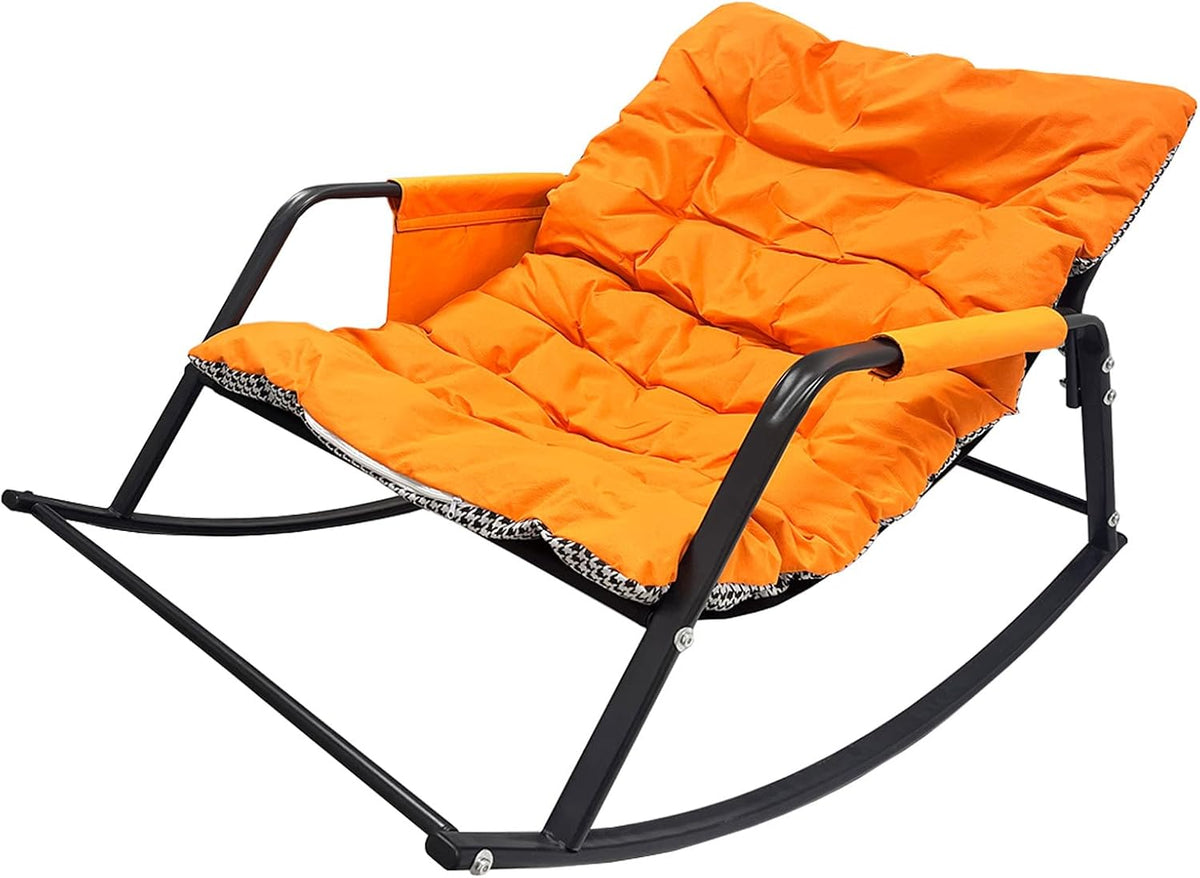 Oversized Rocking Chair - 400lb Capacity Recliner w/Cushion, Breathable Mesh Sling - Indoor/Outdoor Lounger (Orange)