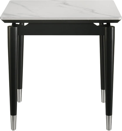 Furniture of America Miranda Modern Solid Wood 23.6-inch Square End Table with Sintered Stone Top, Silver-Capped Arrow Legs for Living Room, Black and White