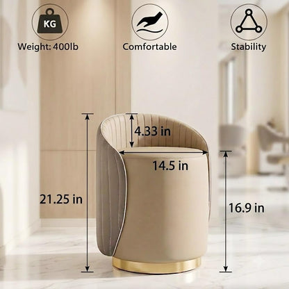 Luxury Vanity Stool with Storage, 360° Swivel Vanity Chair with Back, 400lbs Round Ottoman Leather Makeup Vanity Stool, Dressing Table Seat for Bedroom Bathroom Dressing Room (Gray- B)