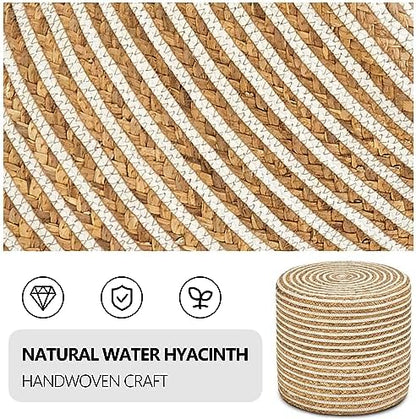 18'' Ottoman Pouf Natural Braided Poof Rustic Handweave Lounge Pouffe | Work as footrest extra guest seat vanity stool side table balcony lounge seat Ideal for living room bedroom dorm patio garden