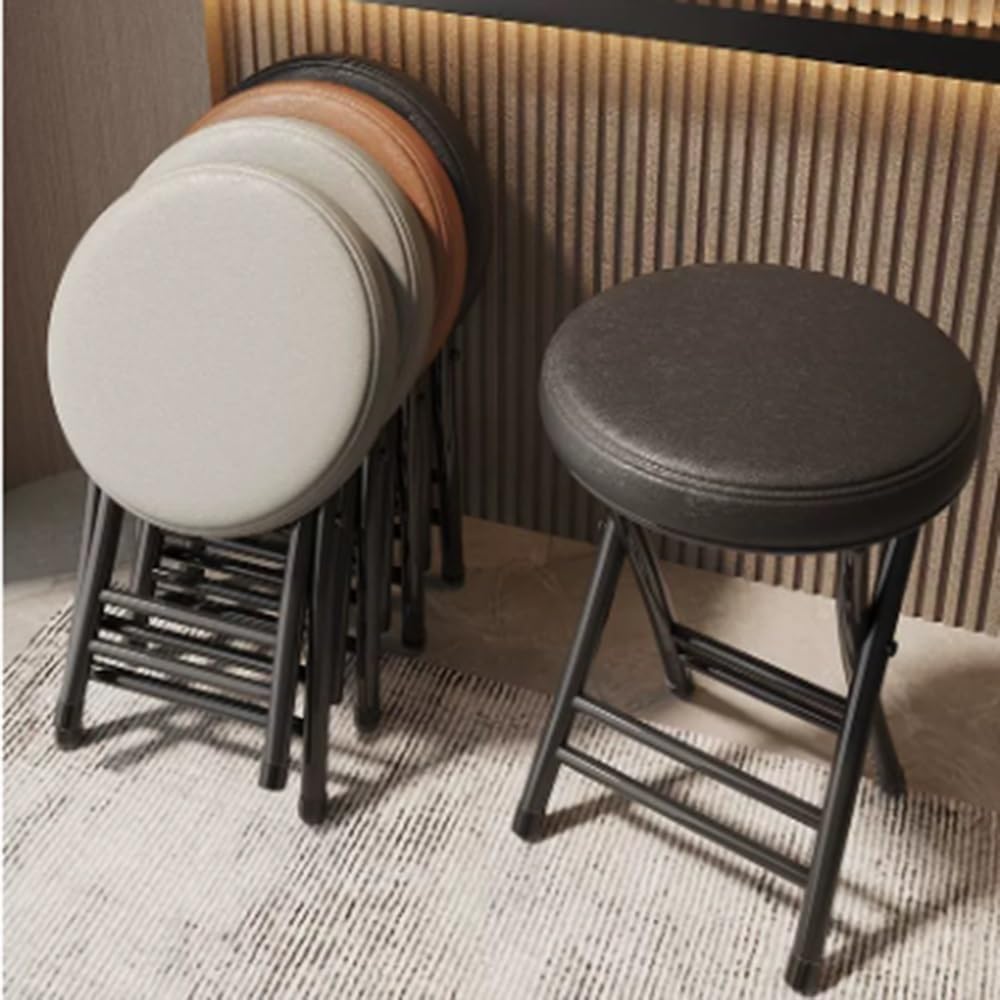 20" Home Folding Stool Collapsible Padded Bar Stool Round Kitchen Stools No Back Portable Breakfast Chairs PU Leather for Kitchen Breakfast Cafe(Red)
