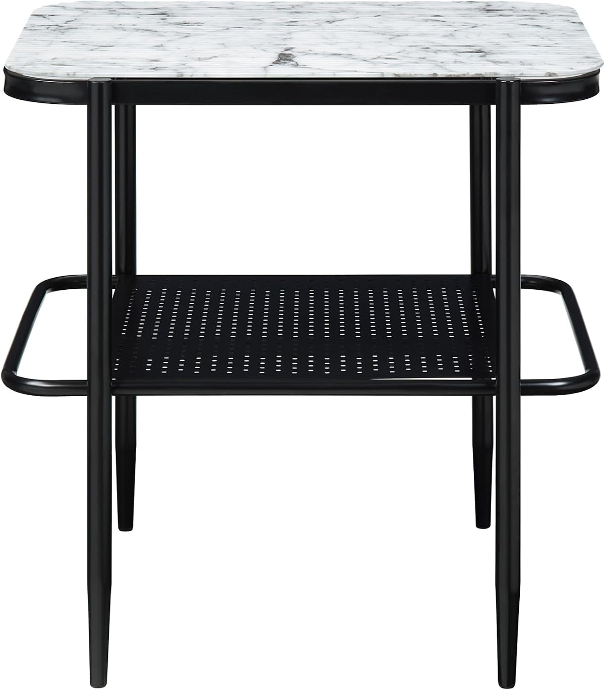 3pc Occasional Table Set with Tempered Glass and Metal Base | Includes 1 coffee table and 2 end tables with white marble print tempered glass tops