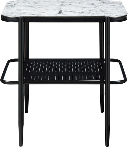 3pc Occasional Table Set with Tempered Glass and Metal Base | Includes 1 coffee table and 2 end tables with white marble print tempered glass tops