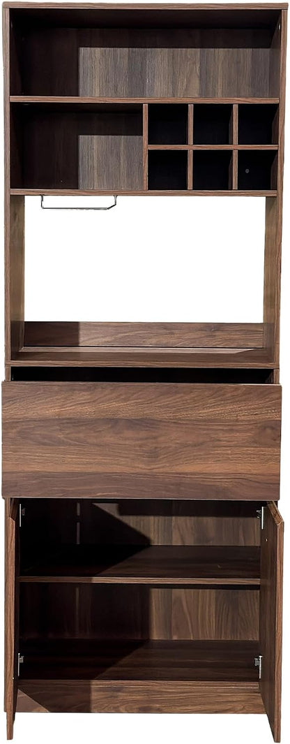 KEIKI 70.87" H Tall Kitchen Pantry Wine Bar Storage Cabinet with Countertop, Wine Rack, Glass Holder, Drawers, Wood Freestanding Hutch Food Pantries Cupboard for Coffee, Dining Living Room