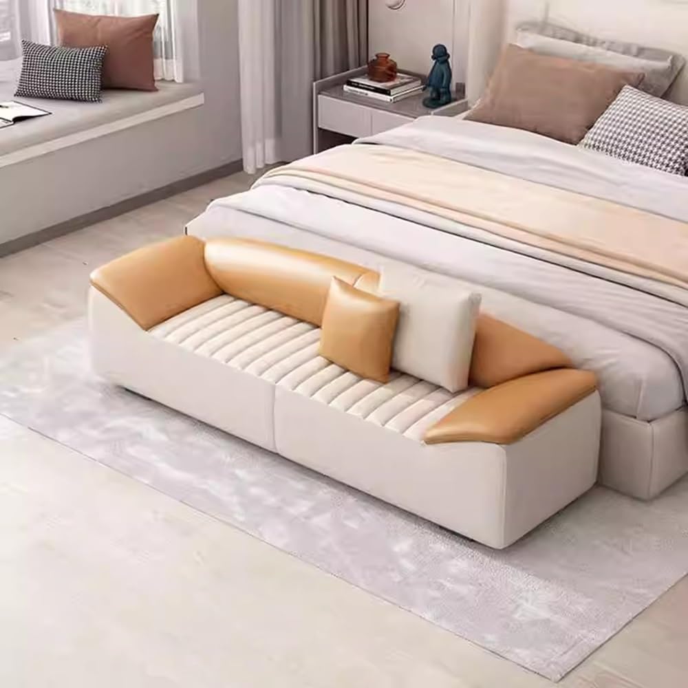 Modern Bed End Stool for Bedroom Living Room Bedside Long Bench Cloakroom Sofa Minimalist Couch Entryway(Khaki,Medium)