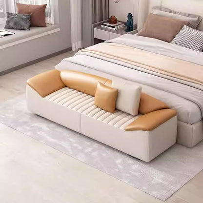 Modern Bed End Stool for Bedroom Living Room Bedside Long Bench Cloakroom Sofa Minimalist Couch Entryway(Off-White,Small)