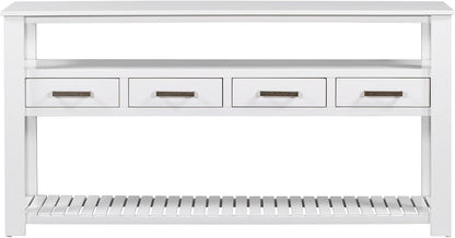 LUMISOL Console Table with 4 Drawers and 3-Tier Open Shelves, Wood Sofa Table Behind Couch with Metal Handles, Entryway Table for Living Room Foyer and Kitchen, White