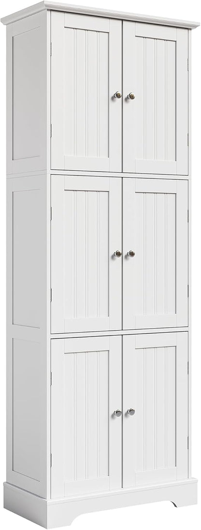 ChooChoo 63.2" Tall Bathroom Storage Cabinet with 6 Doors | Freestanding Floor Cabinet, Adjustable Shelves, Pantry Cabinet for Bathroom, Kitchen, Laundry Room, White