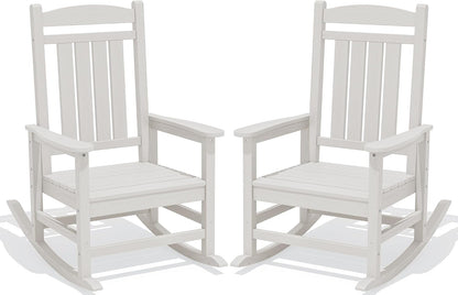 KINGYES Oversized Outdoor Rocking Chairs Set of 2, HDPE Porch Rocker, White | - Rocking Chairs for Outdoor with Wide Seat - 350LBS Support for Adults