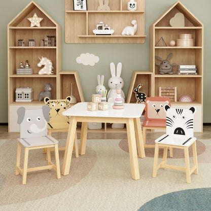 Virubi 5 PCS Wood Activity Table & Chair Set for Kids Ages 2-6 - Wooden Drawing Play Table W/ 2 Animal Chairs for Nursery, Kindergarten, Home (Colorful(5PCS))